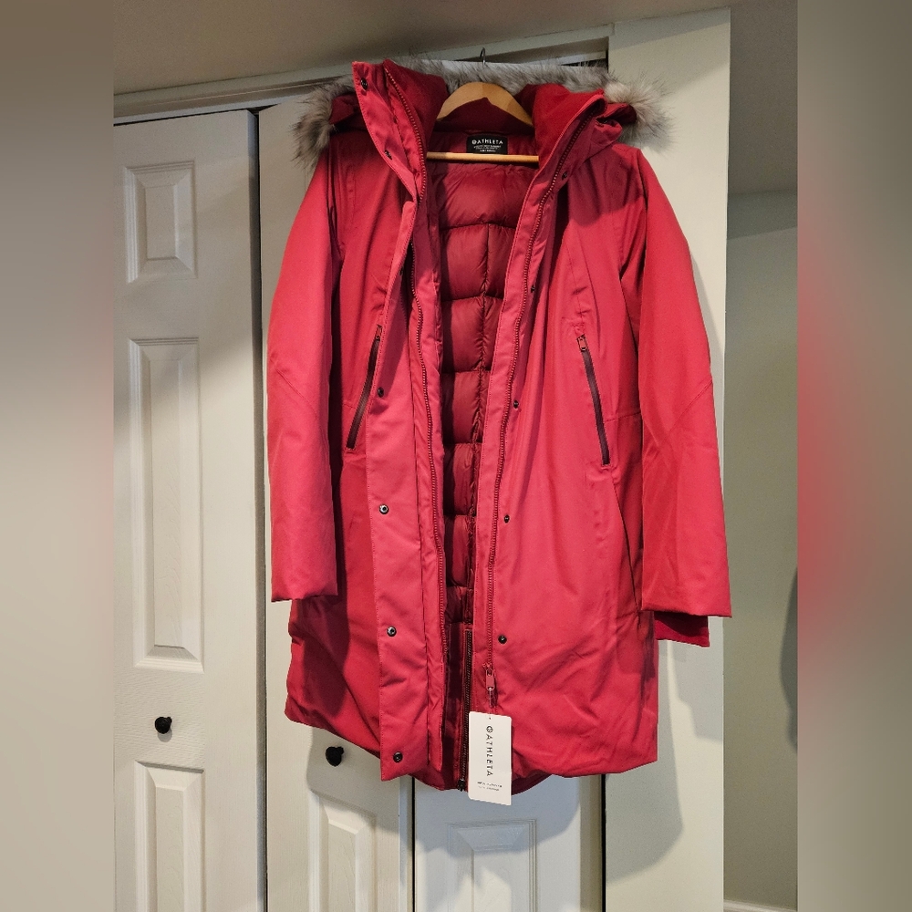 NWT ATHLETA Red Outbound Down Parka Waterproof Jacket Women Size Medium Raincoat - Picture 14 of 14